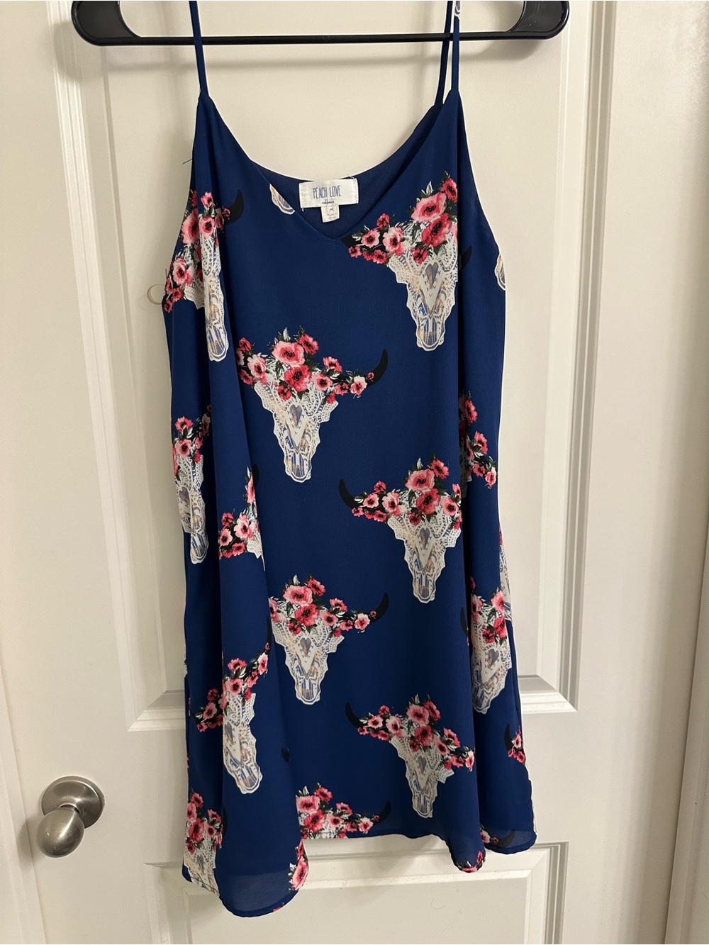 Peach Love California Navy Floral Bull Skull Mini Dress